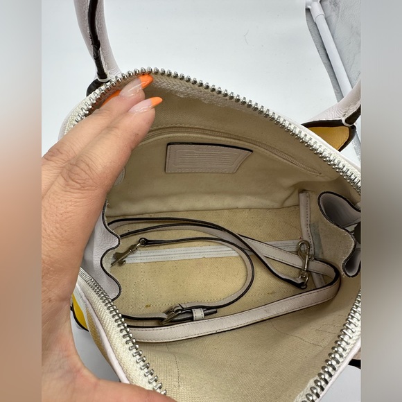 Coach Bleecker Mini Preston Striped Canvas Leather Satchel Yellow White - Picture 4 of 8